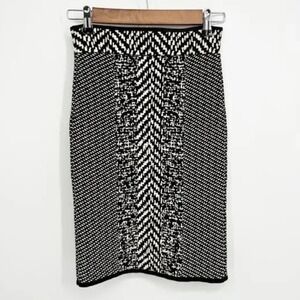 BCBGMaxAzria Bandage Skirt XS Boho Chic Retro Bodycon Knit Black Cream Stretch